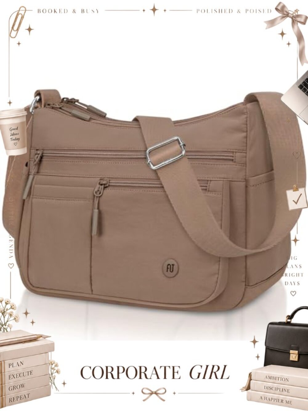 Nylon Crossbody Bag Medium Lightweight Multi Pocket Travel Purse Shoulder Bag